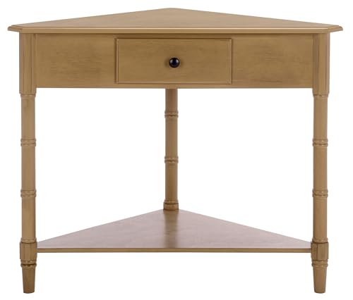 Image of SAFAVIEH Furniture - Gomez 1-Drawer Corner Table - Desert Brown - Solid Wood - Classic Corner Storage Design - Ideal for Entryway, Living Room, Home Office, 33.1 inch W x 17.3 inch D x 28 inch H (AMH5709L)