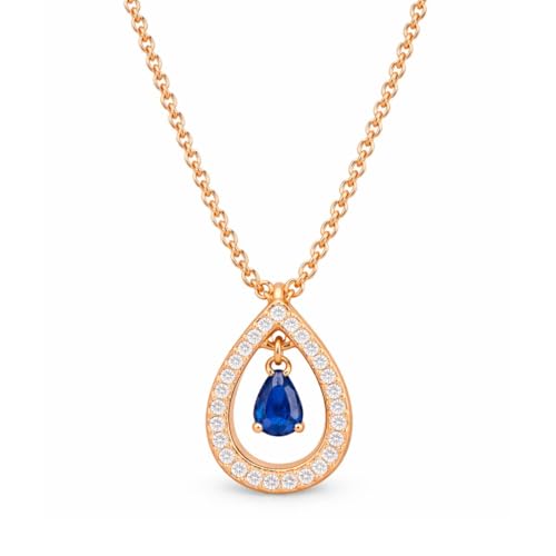 Nilu's Collection Contemporary Cubic Zirconia Pendant with Chain, Neck pieces for Women, Jewellery Gifts for Women & Girls (Rose Gold- Blue)