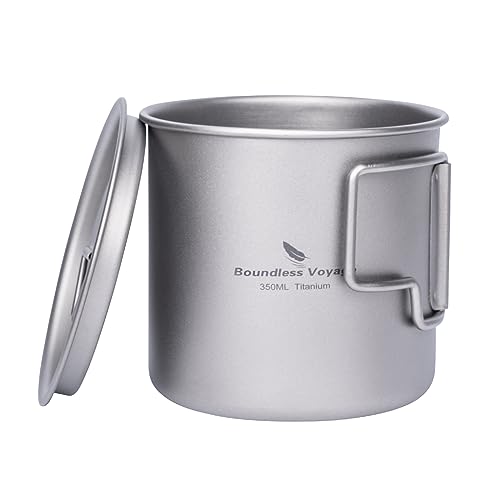 Boundless Voyage Ti3058D-350ml - Tazza da campeggio in titanio a strato singolo, per tè e caffè, ultraleggera, per viaggi all'aperto, 220 ml, 350 ml, 500 ml
