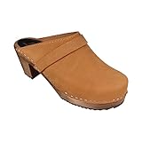 Lotta From Stockholm Zuecos Suecos High Heel Classic para Mujer | Sandalias de tacón Alto Estilo Hechas a Mano en Suecia | Cuero Nobuck aceitado y Base de Madera de Aliso marrón | Marrón-Talla 40