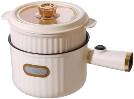 TIMDU Multi-functional Electric Cooking Pot, High Temperature Auto Off, Even Heating, Instant Ramen Pot, Small Cooking Pot, Porridge Pot, Small Power Nonstick Pot 1 Person Person 110V Single Pot + Steamer, Cream