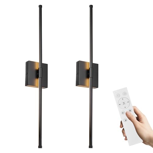 Image of LED Wall Sconces with Remote Control, Dimmable Wall Sconces Set of Two, 5 Colors 3000K-6500K & Dimmable, Hardwire Wall Light with Timer & Night Light, LED Black Wall Lamps for Living Room, Bedroom