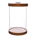 Balacoo Fish Bowl with LED Lighting Glass Display Dome Cloche Mini Fish Tank Betta Aquarium with Bamboo Base for Home Living Room Bedroom Office Decoration Brown