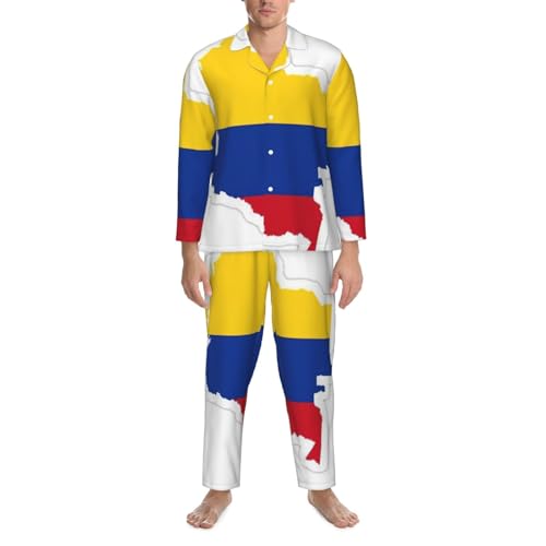 Pyjama classique Colombie à col cranté pour homme ensemble de détente imprimé drapeau - 4
