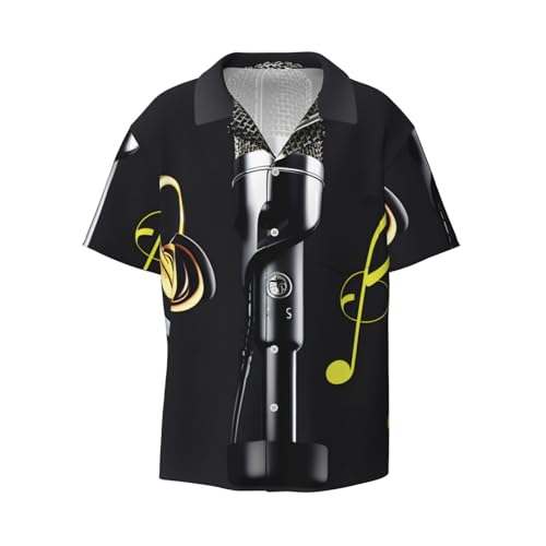Chemise imprimé microphone et musique coupe classique pour homme avec poche