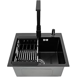 Fregadero Incrustado Fregadero de cocina, 40 x 45 cm, acero inoxidable, empotrable, con grifo giratorio de 360°, dispensador de jabón