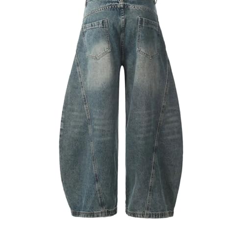 Men’S Distressed Streetwear Jeans Mid Waist Straight Fit Wide Leg Denim Pants4