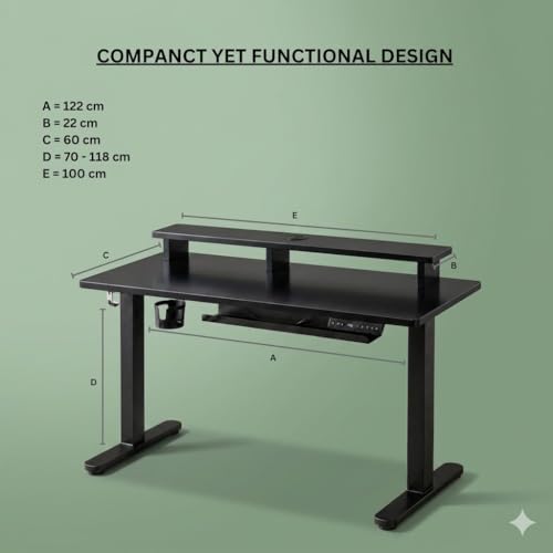 Image of Electric Height Adjustable Standing Desk with Cable Tray, Ergonomic Sit Stand Home Office Desk, Motorized Table (Black-Black Frame, 120X60CM)