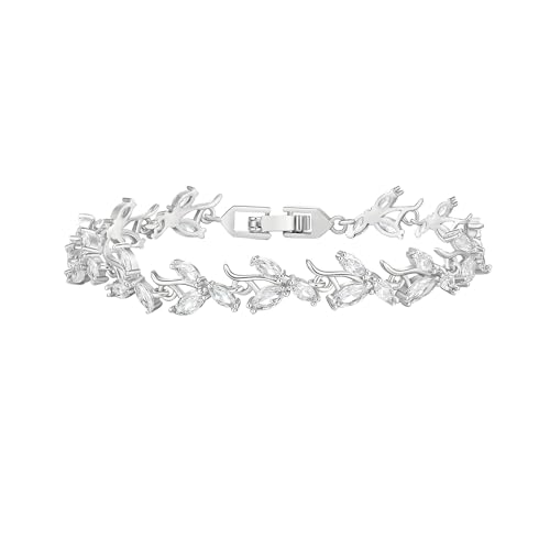 EVER FAITH Wedding Gorgeous Cubic Zirconia Tennis Bracelet for Bride Bridesmaid, Elegant Marquise CZ Leaf Bridal Lightweight Prom Bracelets for Women
