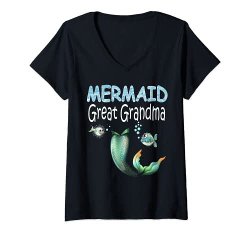 Femme Sirène assortie « Great Grandma » T-Shirt avec Col en V