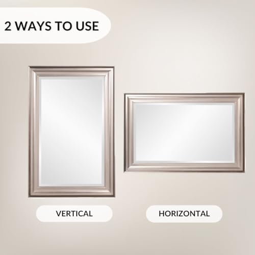 Image of Howard Elliott Collection George Rectangular Bright Silver Wall Mirror, Rectangle Hanging Wood Framed Vanity Mirrors for Home Decor, Living Room, Bathroom, Bedroom, or Hallway, 24 x 36 Inch