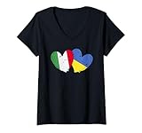 donna bandiere cuore italia ucraina bandiera italiana ucraina doppia bandiera maglietta con collo a v