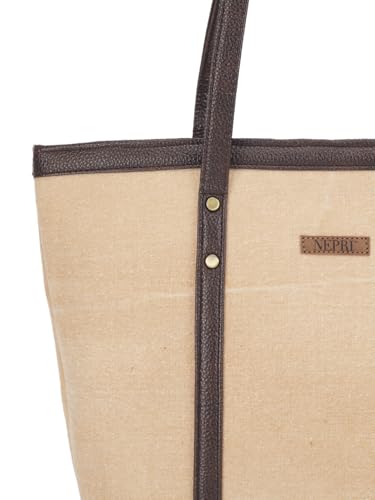 Image of NEPRI Printed Office Tote Bag | Laptop Bag 15.6 inch | Stylish Tote Bags for Office Use | Purse for Women | Vegan Leather & Handblock Printed Fabric Handbag | Daily & Travel Use