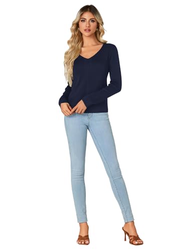 Image of LYANER Women's Fall Sweaters V Neck Long Sleeve Slim Fit Pullover Knitted Tops