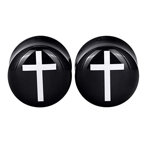 Longbeauty Lot de 2 tunnels en acrylique noir avec croix 8 à 25 mm, Acrylique Cover