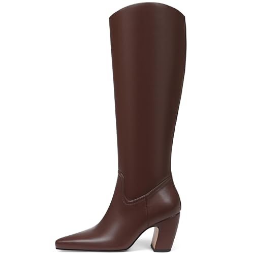 Oiamenne Knee High Boots for Women Soft Square Toe Chunky Heel Tall Boots Comfortable Wide Calf Long Boots with Side Zipper2