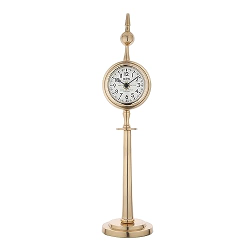 Image of Decor de Maison Metal Brings Handcrafted Aleksi Table Clock for Kidsroom,Living Room,Bedroom,Study Table,Office Desk|Classic Non-Ticking Tabletop Battery Operated Analog Desk (Gold, Majestic Spire)