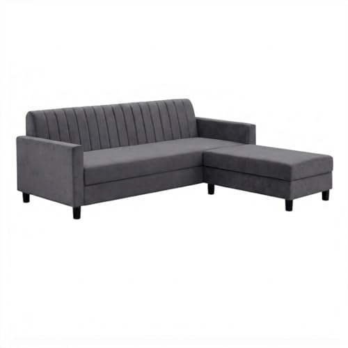 Image of CASASTYLE Korion 4 Seater L Shape Sofa Set with Movable Ottoman | Flexible Left or Right Layout | Cozy Velvet Fabric | Soft Touch Seating | Modern Designer Sofa for Living Room (Dark Grey)