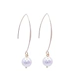 NILUXE DESIGN -Pendientes Perla Mujer Gancho Chapado en Oro de 14k o Bañado en Plata- Pendientes Colgantes Perlas Cultivadas en Agua Dulce Dorados o Plateados -Elegantes (Dorado)