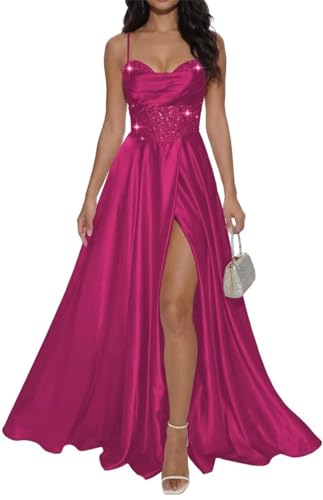 Robe de soirée longue formelle en satin et paillettes pour cérémonie WQL116