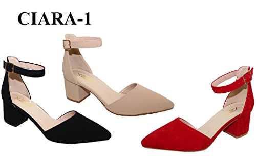 X2B Women's Low Heel Ankle Strap Pointed Toe Pumps Shoes2