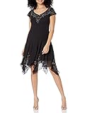 J Kara Women's Flutter Sleeve Hanky Hem Short Cocktail Beaded Dress, Black/Mercury/Silver, 14