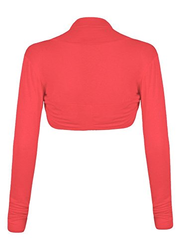 Bolero de viscosa de alta calidad con manga larga monocolor en rosa coral 2