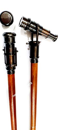 Vintage Nautical Style Brown Wooden Walking Canes Stick Hidden Spy Glass Telescope Handle Rustic Vintage Home Decor Gifts