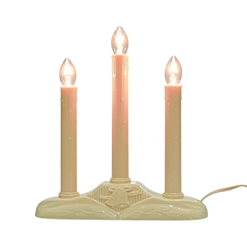 GOOTHY 3 Light Electric Candle Candoliers, Christmas Window Candles Lamps with 4 C7 Clear Bulbs (1 Spare Bulbs), Ivory Bases with 3 Foot Wire, 5W Plug in Candle Lamp, Ready to Use