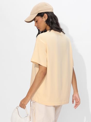 Image of The Souled Store Coffee Stamp Women and Girls Short Sleeves Round Neck Applique Patch Cotton Oversized T-Shirts