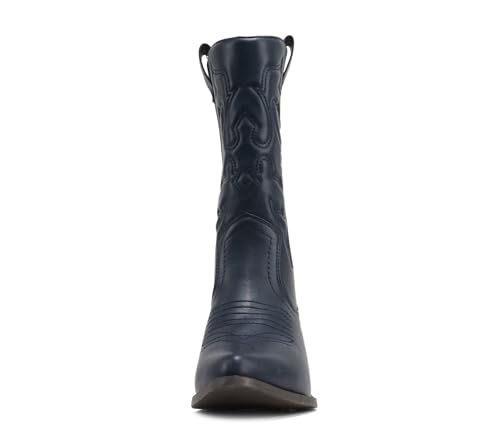 Image of Soda RENO ~ Women Western Cowboy Stitched Pointe Toe Low Heel Ankle Mid Shaft Fashion Boots