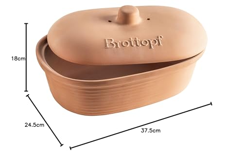 Foto von MÄSER 931996 Serie Ceramica Brottopf oval aus Naturton - Praktische Brotaufbewahrung - Brotbehälter mit Griff am Deckel - Brotkasten Ton unglasiert - atmungsaktiver Tontopf für Brot, Keramik, Braun