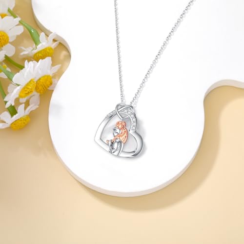 Diamond Father Daughter Necklace for Women 925 Sterling Silver Heart Pendant Necklaces with Lab Grown Diamond Jewelry Gifts for Daughters3