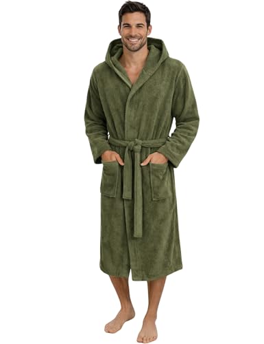 Morgenstern Albornoz Hombre 100% Algodón Rizo con Capucha – 420 g/m² – Absorbente – Certificado OEKO-TEX® – Verde Talla XL