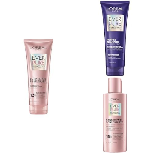 L'Oréal Paris EverPure - Acondicionador de unión, 6.8 onzas + champú morado, tonificante de latón sin sulfato EverPure de 6.8 onzas + tratamiento