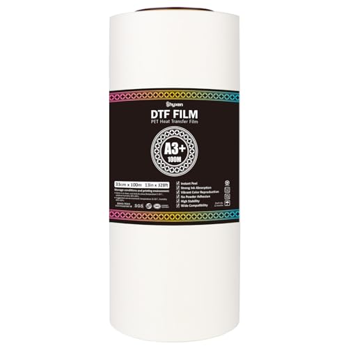 SHYXEN Instant Peel DTF Transfer Film Roll 13 inch x 328 ft Double-Sided Matte Clear PreTreat PET Film for Inkjet Printer Direct Print on T-Shirts Textile