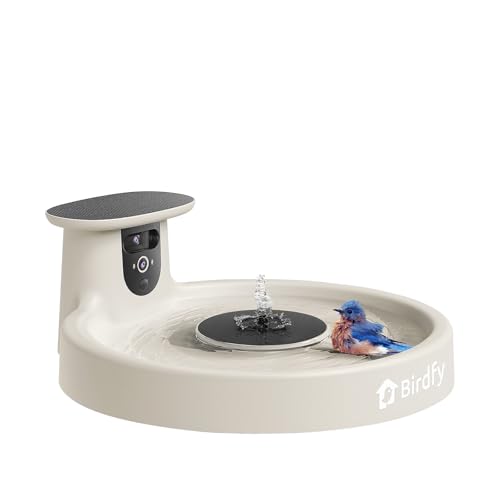 Birdfy Smart Bird Bath with Camera Solar Powered & Fountain Dual-Lens Camera for Wildbird Watching Auto Capture Bird Videos & Motion Detection - AI by Subscription (Yellowstone)