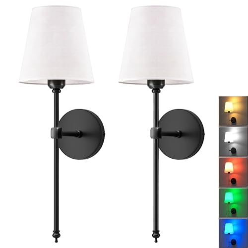 Pridora - Apliques de pared inalámbricos con luces LED recargables que funcionan con pilas, juego de 2 luces de pared negras