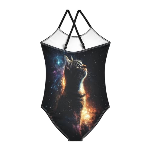 CaTaKu Girls One Piece Swimsuits Cat Space Toddler Bathing Suit for Girls Kids Swimwear 3-10Y2