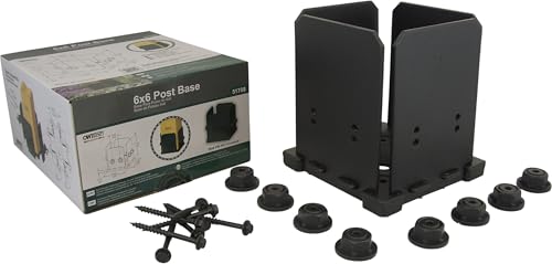 Image of Ozco Ironwood 6x6 Post Base Kit, Includes 1 Post Base Plate, 4 Decorative Plates, 8 Hex Cap Nuts, OWT Timber Screws, Galvanized Steel for Pergolas | 56638