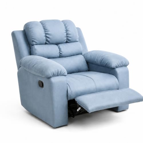 Image of Foire Electric Leather Recliner Chair with Swing & Rock Function | Relaxation Top Leather Reclining Armchair with Padded Headrest & Lumbar Support | Premium Comfort for Home, Office, Lounge, Sky Blue