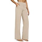 G4Free Wide Leg Pants for Woman Stretchy Yoga Pants with Pockets Petite Loose Palazzo Sweatpants Business Casual Dressy Work Pants(Light Khaki,S,27")