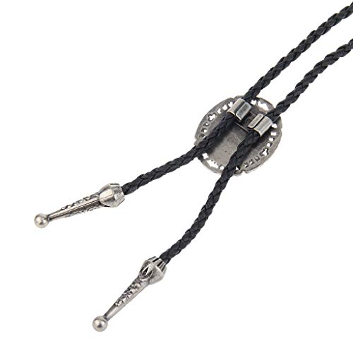 Image of Western Black Bolo Tie for Men and Women,Native American Leather Bolo Tie String