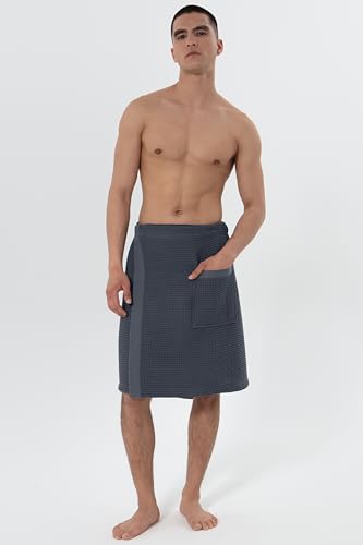 Men's Organic Waffle Spa Wrap – GOTS Certified 100% Turkish Cotton, Adjustable Closure, Same-Color Piping3