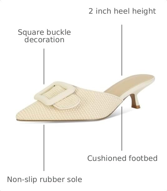 Image of ZJGZF Mesh Kitten Heels Mules for Women Closed Pointed Toe Slip on Backless Stiletto Slingback Low Heels Comfort Pumps Shoes