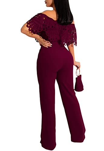 Image of Off Shoulder Jumpsuit for Women High Waist Wide Leg Long Pants Jumpsuits