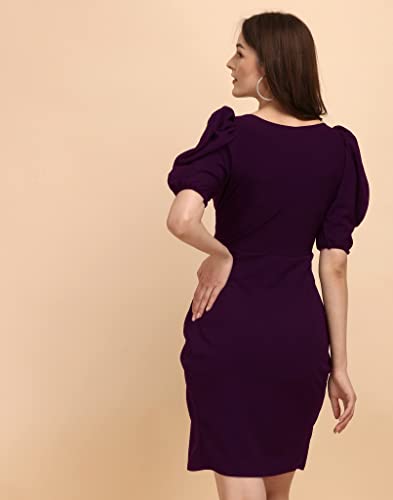 Image of Sheetal Associates Women's Puff Sleeve V-Neck Bodycon Casual Mini Dress