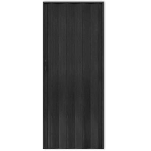Portango Falttür aus PVC Kunststoff für Innen & Außen Komplettset – 83 cm breit – faltbare Schiebetür kratzfest und pflegeleicht – anpassbare Breite der Falttüren – (Modell PT-3 Rumba Schwarz)