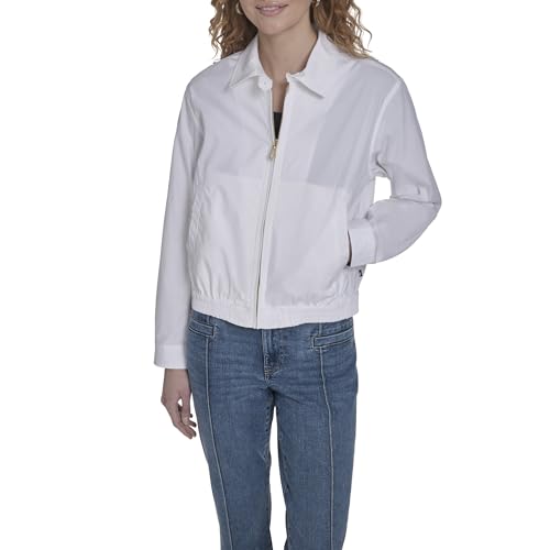 Nautica Women's Long Sleeve Cotton Collared Zip Front Jacket, Bright White, X-Small