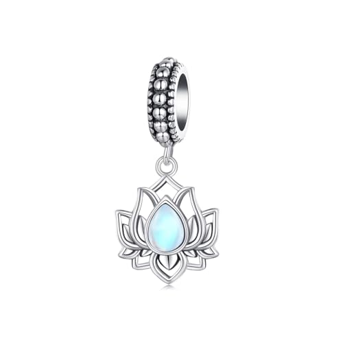 Kerraom Pendentif Femme Lotus en 925 Argent Fin et Saphir Lunaires Parfait pour Bracelets et Colliers Ornementaux Originaux Cadeau pour Mères, Filles et...